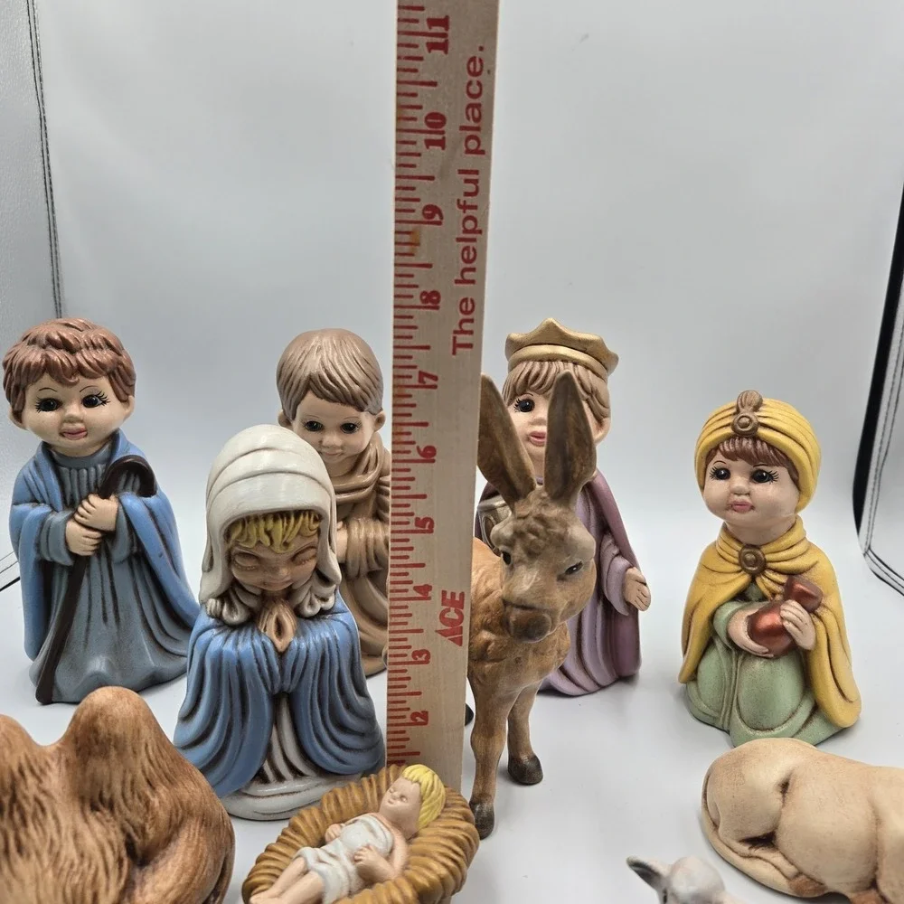 Nativity Set Arnels‎ 1975 Ceramic Christmas Decor Hand Painted 12 Pc 7 inches